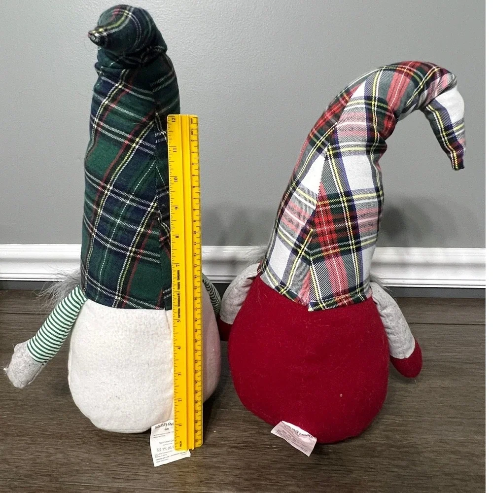 Holiday Gnomes Christmas Plush Shelf Sitters‎ Decor Plaid Hats Set of 2